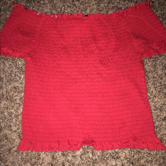red off the shoulder top - Picture 3 of 5
